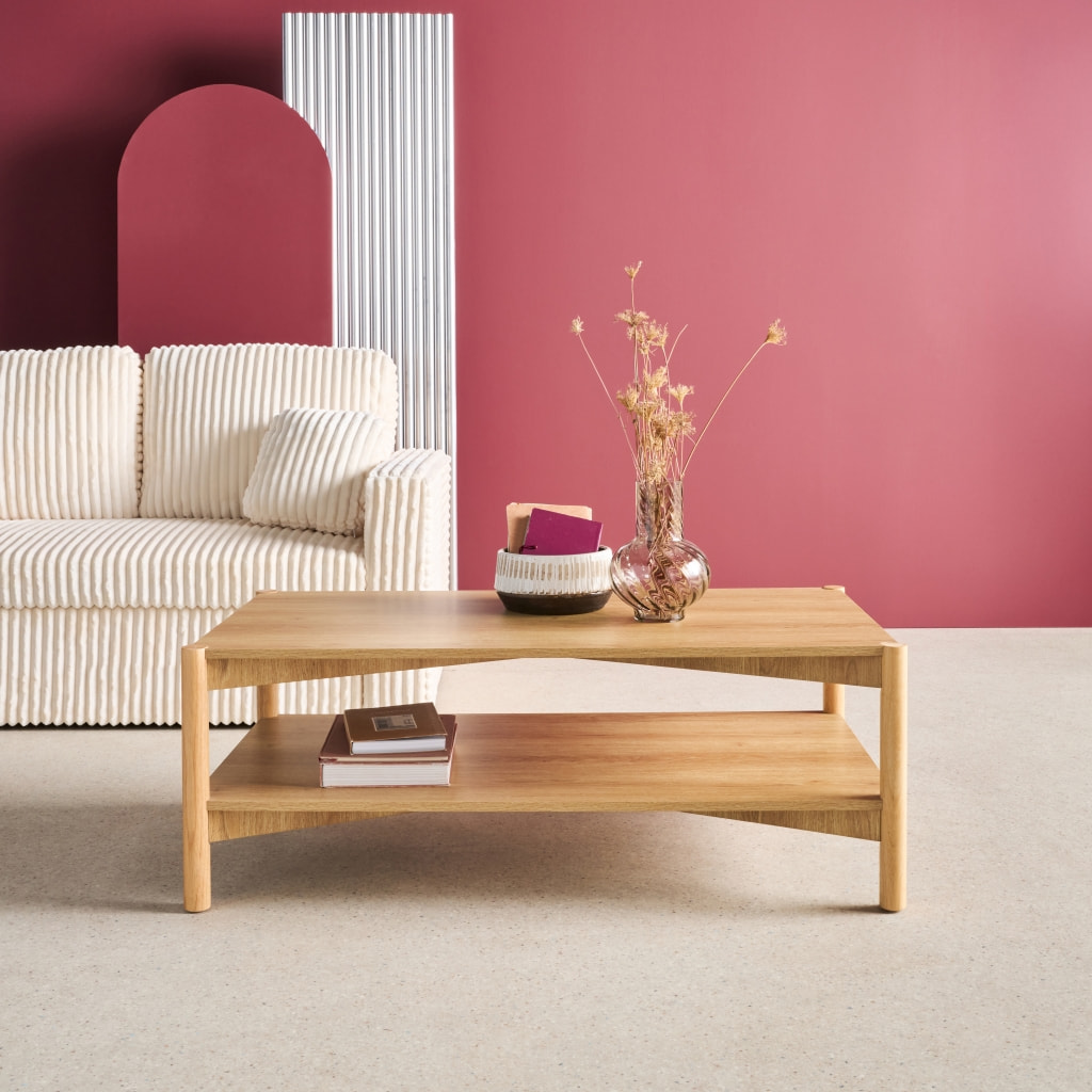 Table basse rectangulaire décor bois double plateau 110cm naturel - Harmony