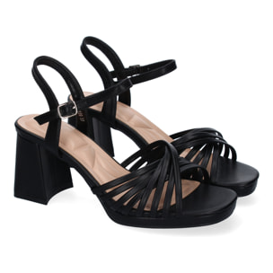 Sandalia de Tacon Ancho para Mujer, Comodo, Pala con Tiras Enredadas