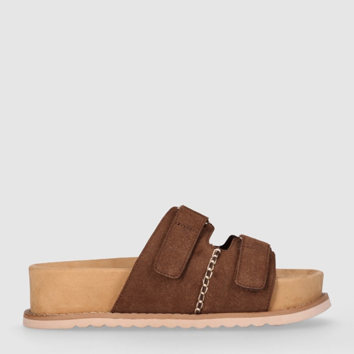 Sandalias de Serraje - Marron - Tacón: 4 cm