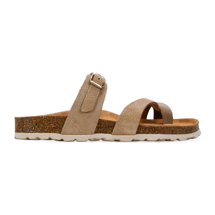 Sandalias de dedo arena en piel con suela de corcho