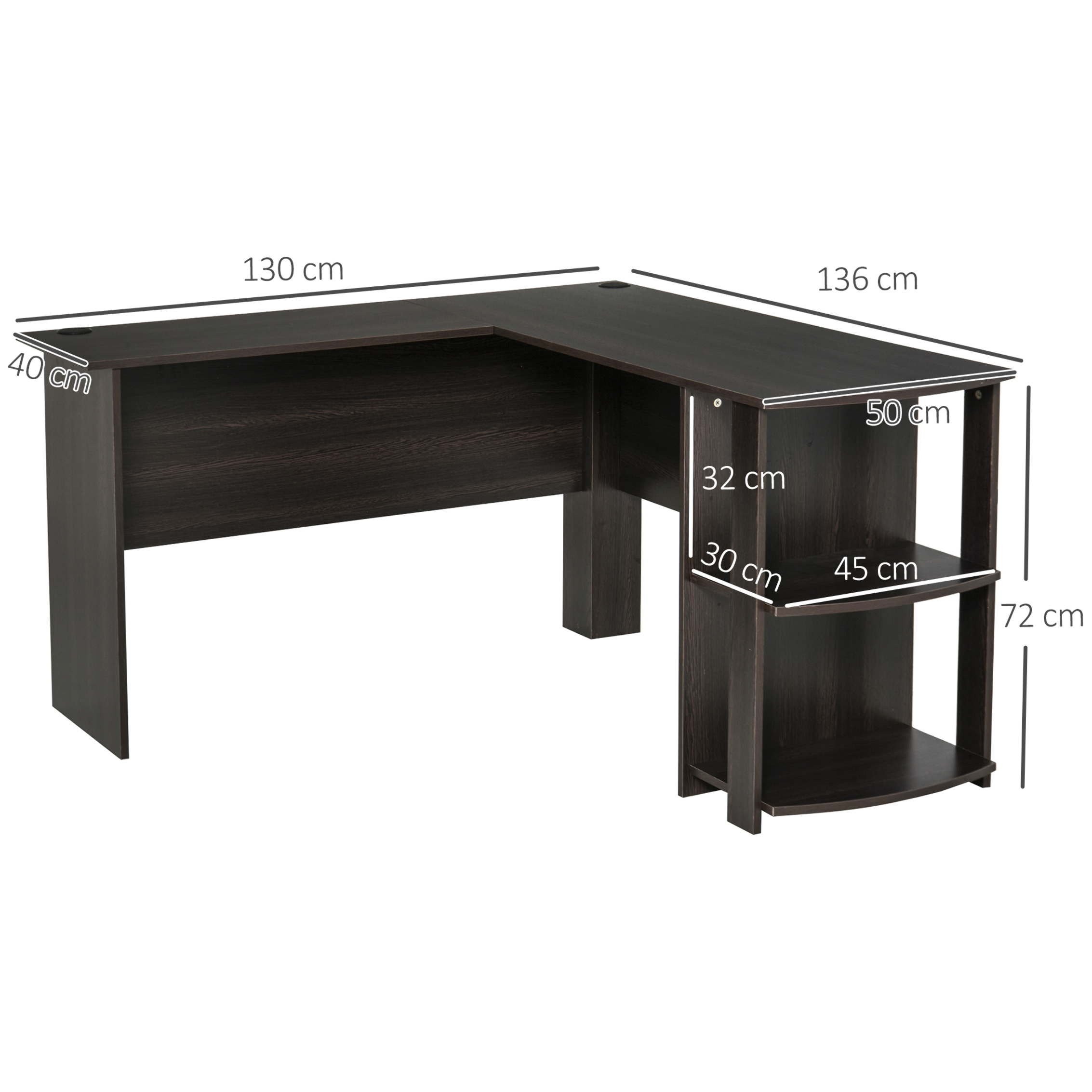 Mesa de PC Esquinera Forma L de Madera 136x130x72cm Negro