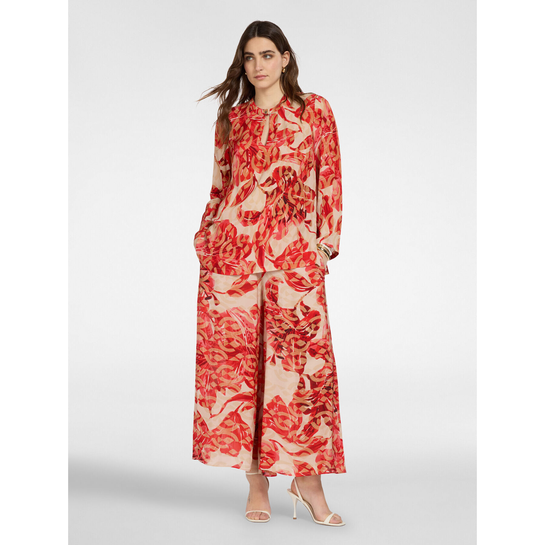 Elena Mirò - Pantalones palazzo estampados - Rojo