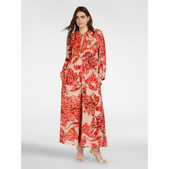 Elena Mirò - Pantalones palazzo estampados - Rojo
