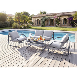 Salon de jardin en métal avec coussins "Sora" - 4 places - Gris