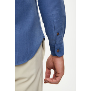 Camicia Uomo Coreano Slim Flanella Unita Blu avion