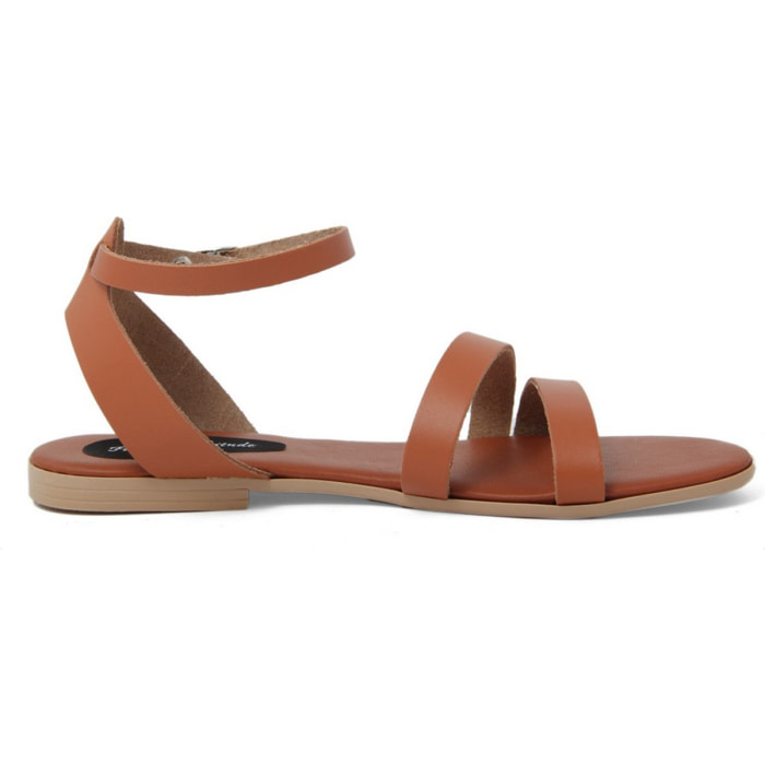 Sandali Flat Made in Italy in pelle colore Marrone, Altezza tacco 1,2 cm