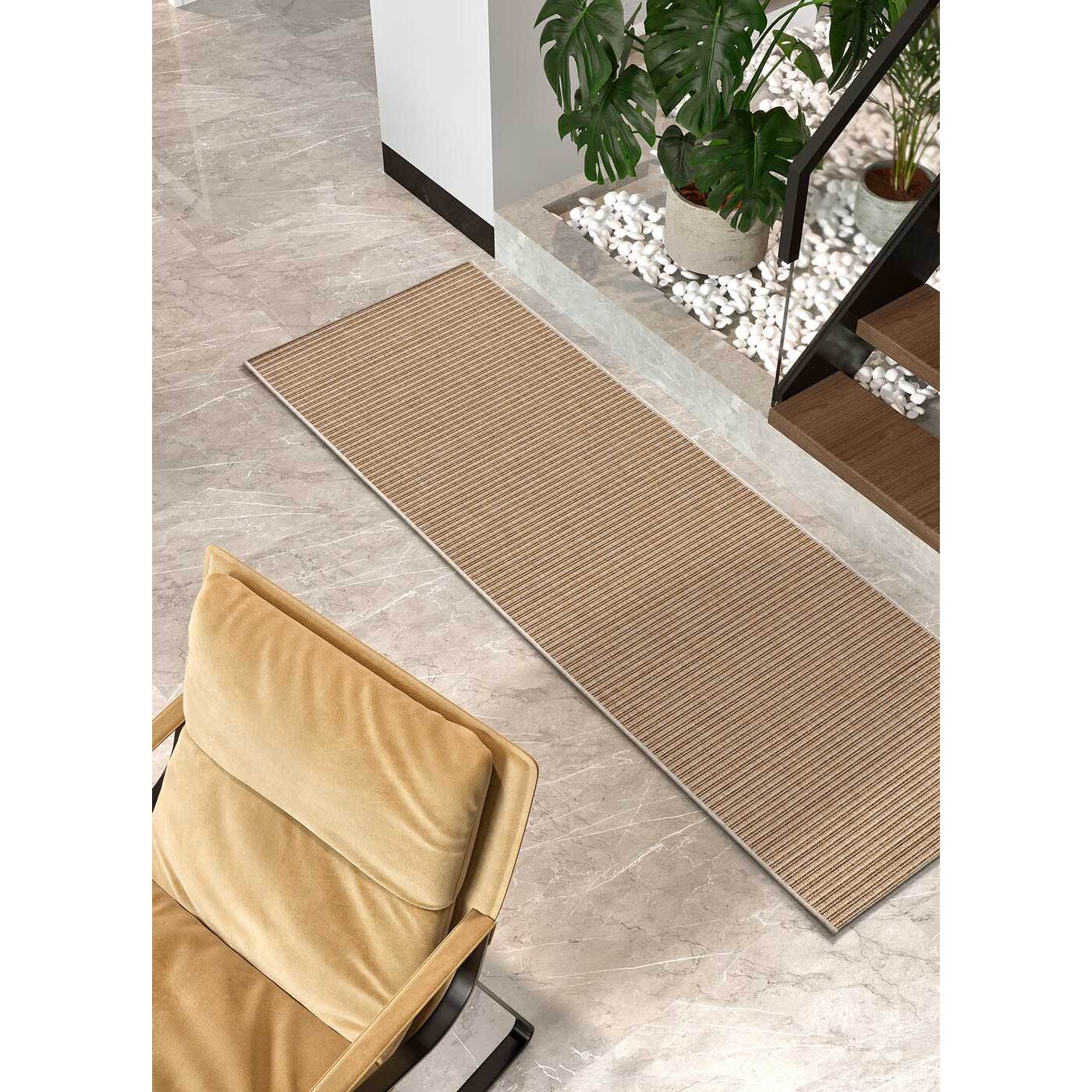 NATURA Alfombra de pasillo exterior natural en beige, 48x200