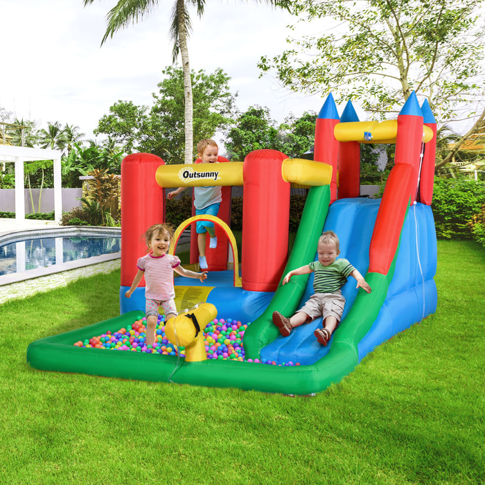 Castillo Hinchable con Tobogán Cama de Salto y Piscina para Niños +3 Años con Inflador y Bolsa de Transporte para Interior Exterior 330x245x215 cm Multicolor