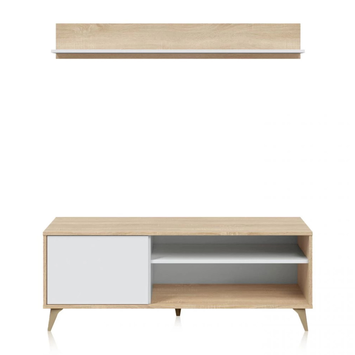 Mueble TV con estante Lira Blanco Artik (Blanco Mate) - Roble Canadian