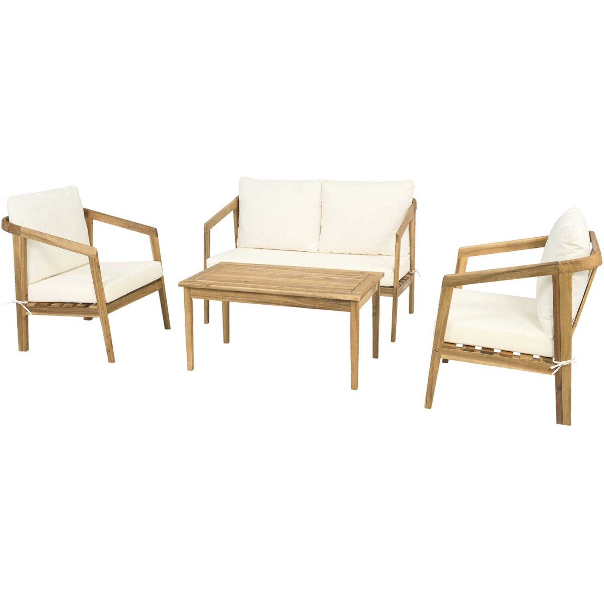 Salon de jardin en bois d'acacia avec coussins "Presley" - 4 places - Beige