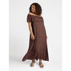 Fiorella Rubino - Vestido de lúrex con hombros descubiertos - Marrón