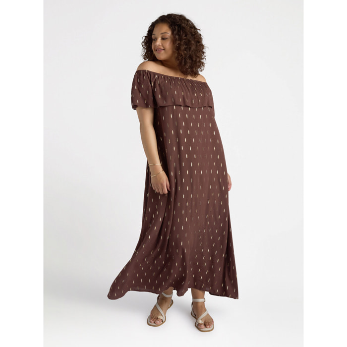Fiorella Rubino - Vestido de lúrex con hombros descubiertos - Marrón