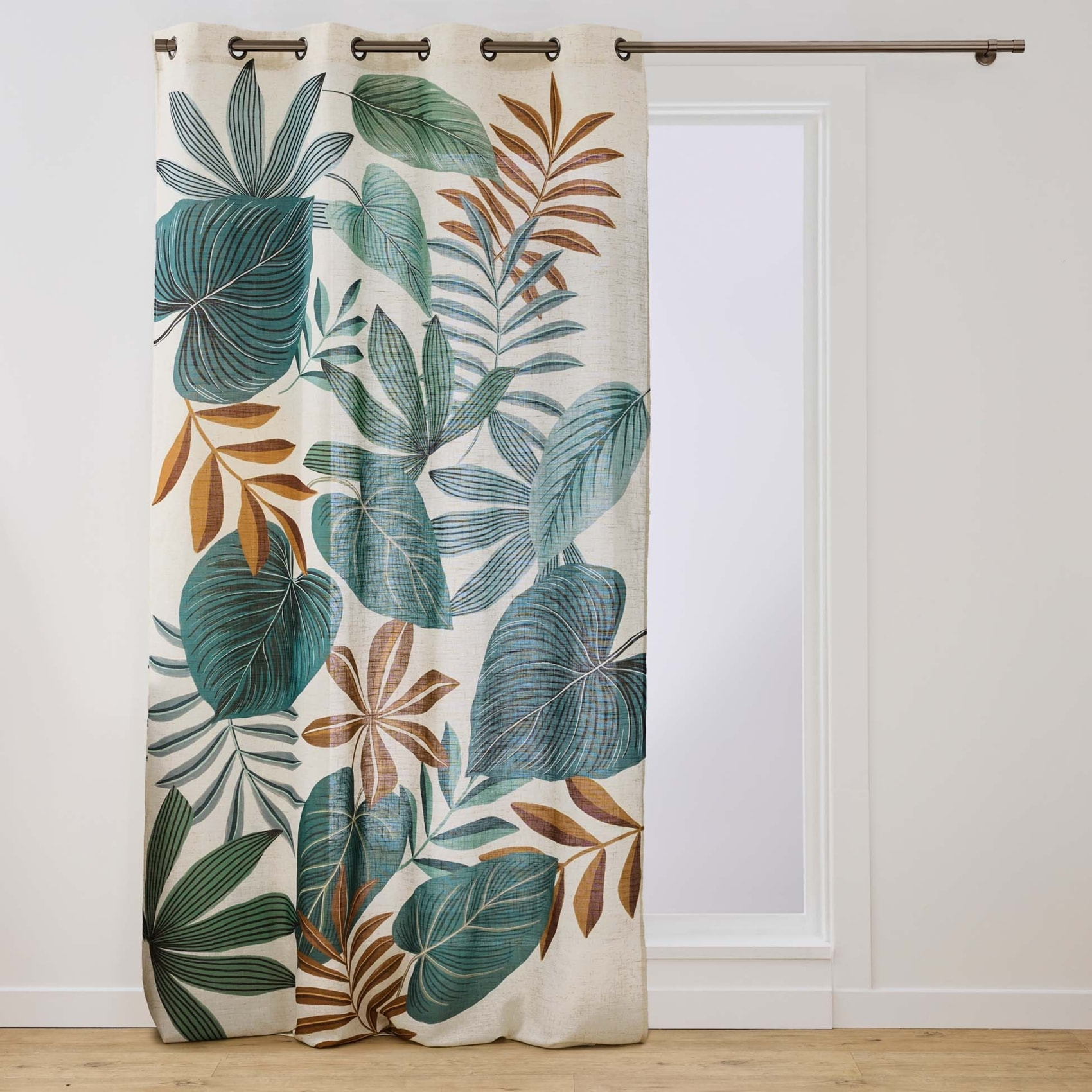 Rideau tamisant à œillets en poly-lin imprimé à motif tropical - Vert