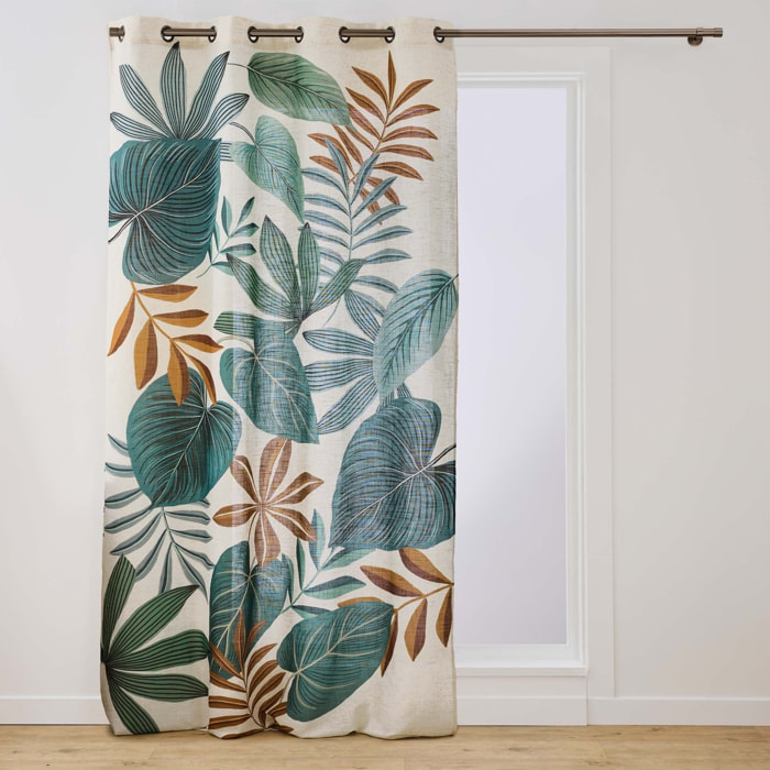 Rideau tamisant à œillets en poly-lin imprimé à motif tropical - Vert