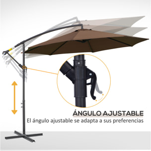 Parasol Excéntrico Ø 295 cm Sombrilla de Jardín con Ángulo Ajustable Base Cruzada y Manivela Sombrilla para Terraza Patio Café