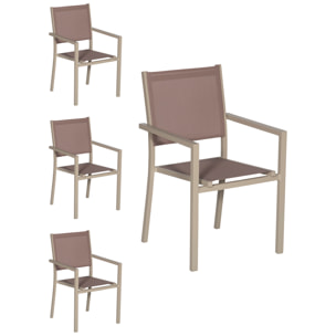 Lot de 4 chaises en aluminium taupe - textilène taupe
