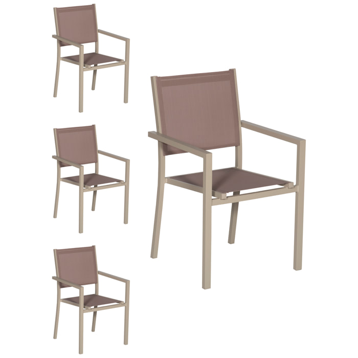 Lot de 4 chaises en aluminium taupe - textilène taupe