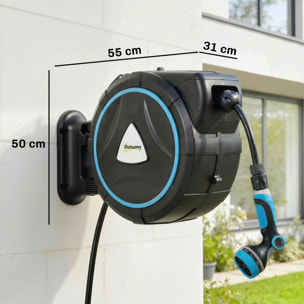 Dévidoir mural enrouleur auto pivotant 180° tuyau 14+1,5 m pistolet arrosage 10+2 modes support mural intégré noir bleu
