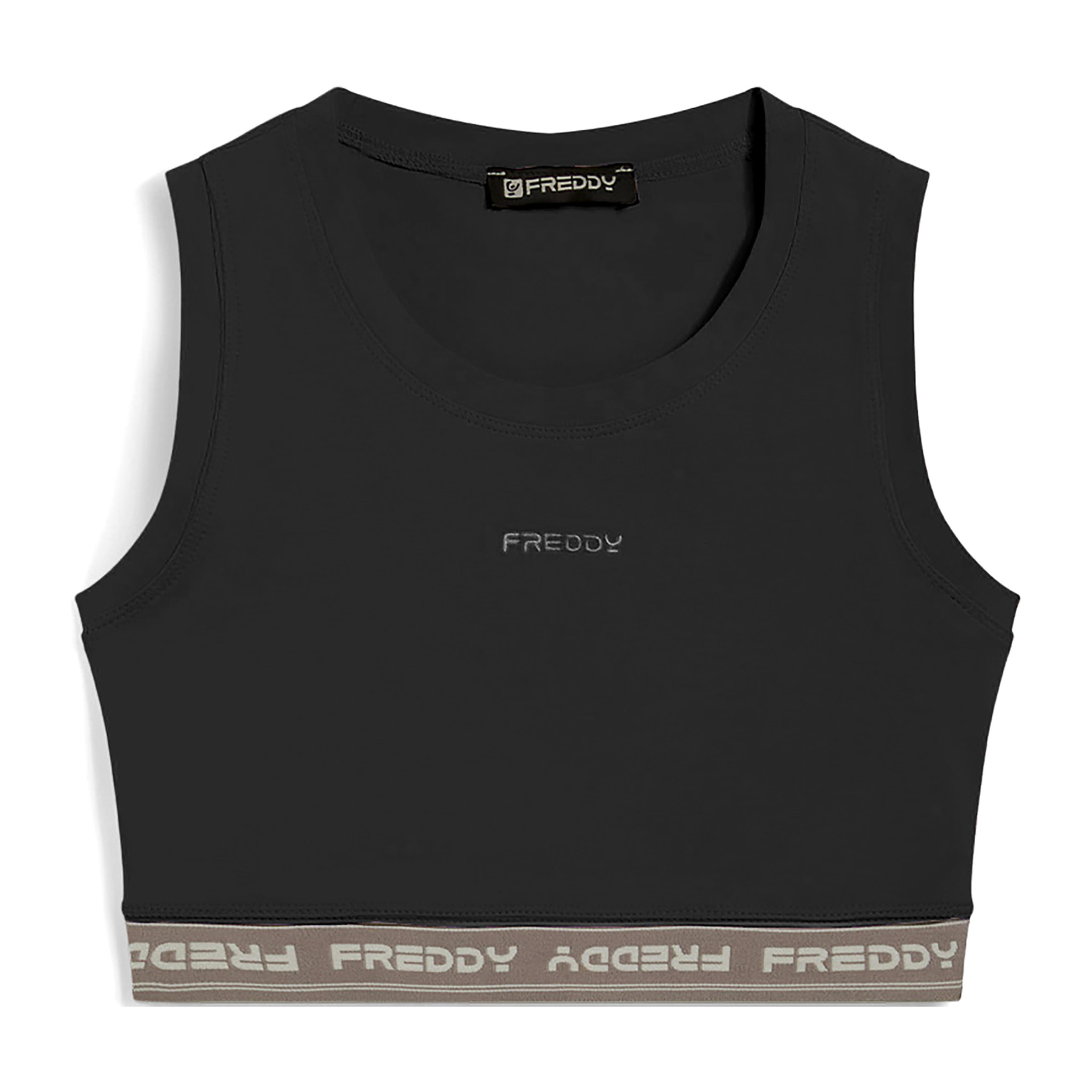 Top sportivo in heavy jersey stretch con elastico logato