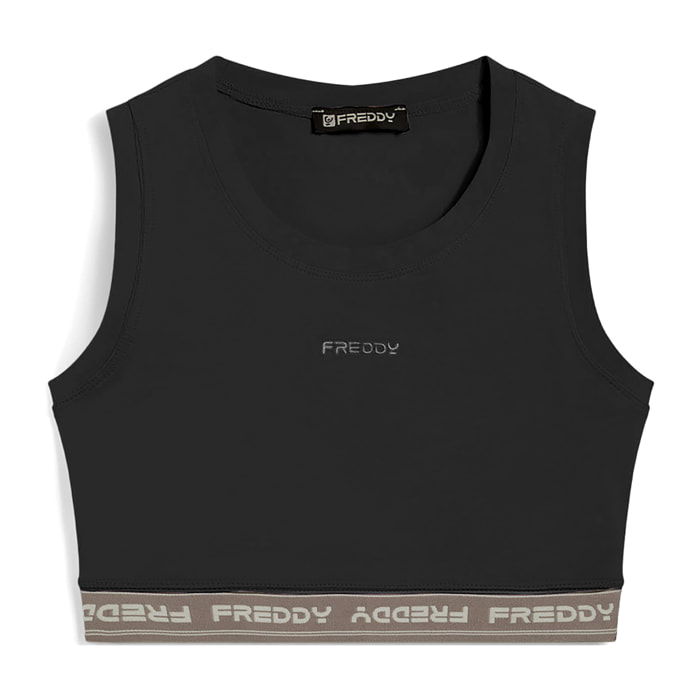 Top sportivo in heavy jersey stretch con elastico logato