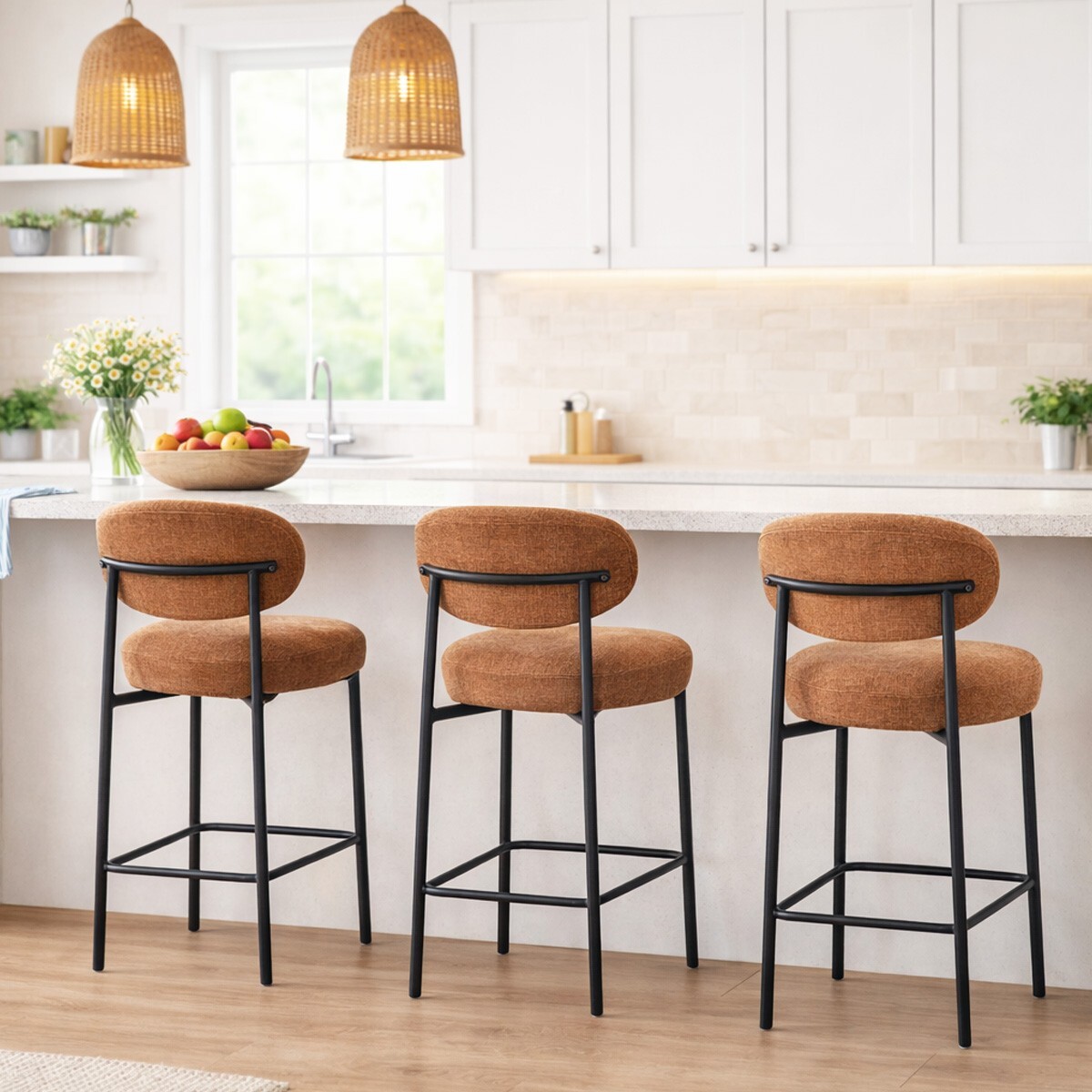 Lot de 2 tabourets de bar en tissu chenille - ORLA
