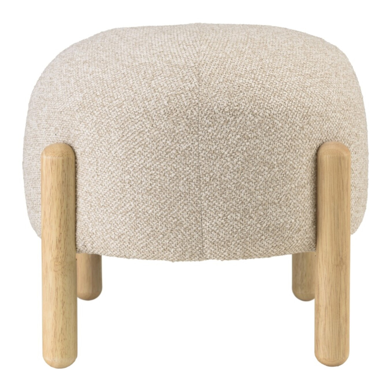 LEOPOLD - Pouf en tissu effet laine beige et pieds bois
