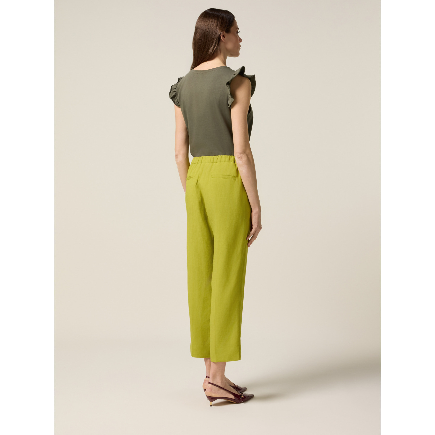 Oltre - Pantalones cropped de mezcla de lino - Verde