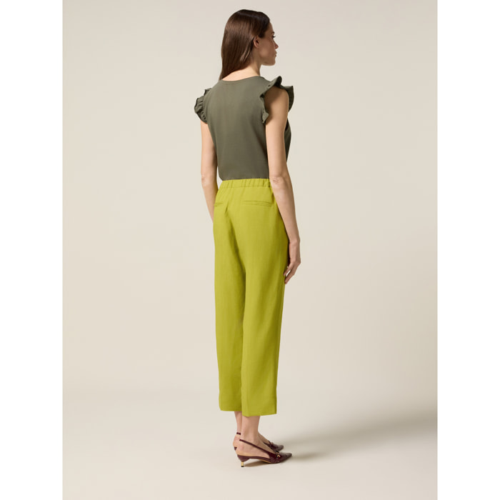 Oltre - Pantalones cropped de mezcla de lino - Verde