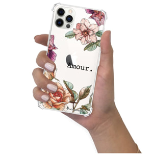 Coque iPhone 12/12 Pro anti-choc souple angles renforcés transparente Amour en fleurs La Coque Francaise