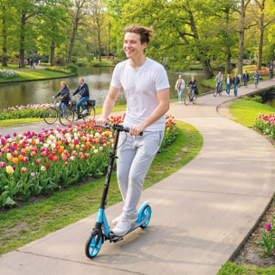 Patinete Plegable para Adultos y Niños de +14 Años Scooter Ligero con Manillar Ajustable Grandes Ruedas Ø200 mm Amortiguador y Freno Aluminio Carga 100 kg 91,5x36,5x91-104 cm Azul