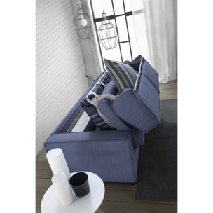 Divano letto 2 posti Amapola, Sofà Soggiorno con apertura girevole, Tessuto imbottito, Braccioli standard, 100% Made in Italy, Cm 200x95h90, Blu