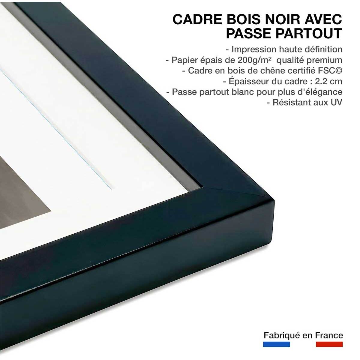 Affiche Lévitation courbe beige Affiche + cadre en bois - Noir