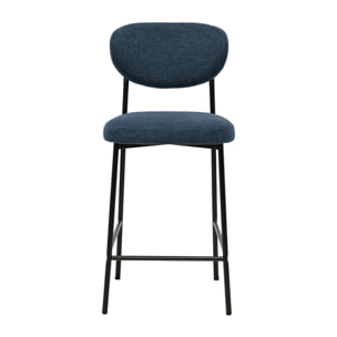 Tabourets de bar fixes en tissu effet velours texturé bleu foncé H65 cm (lot de 2) BREKA