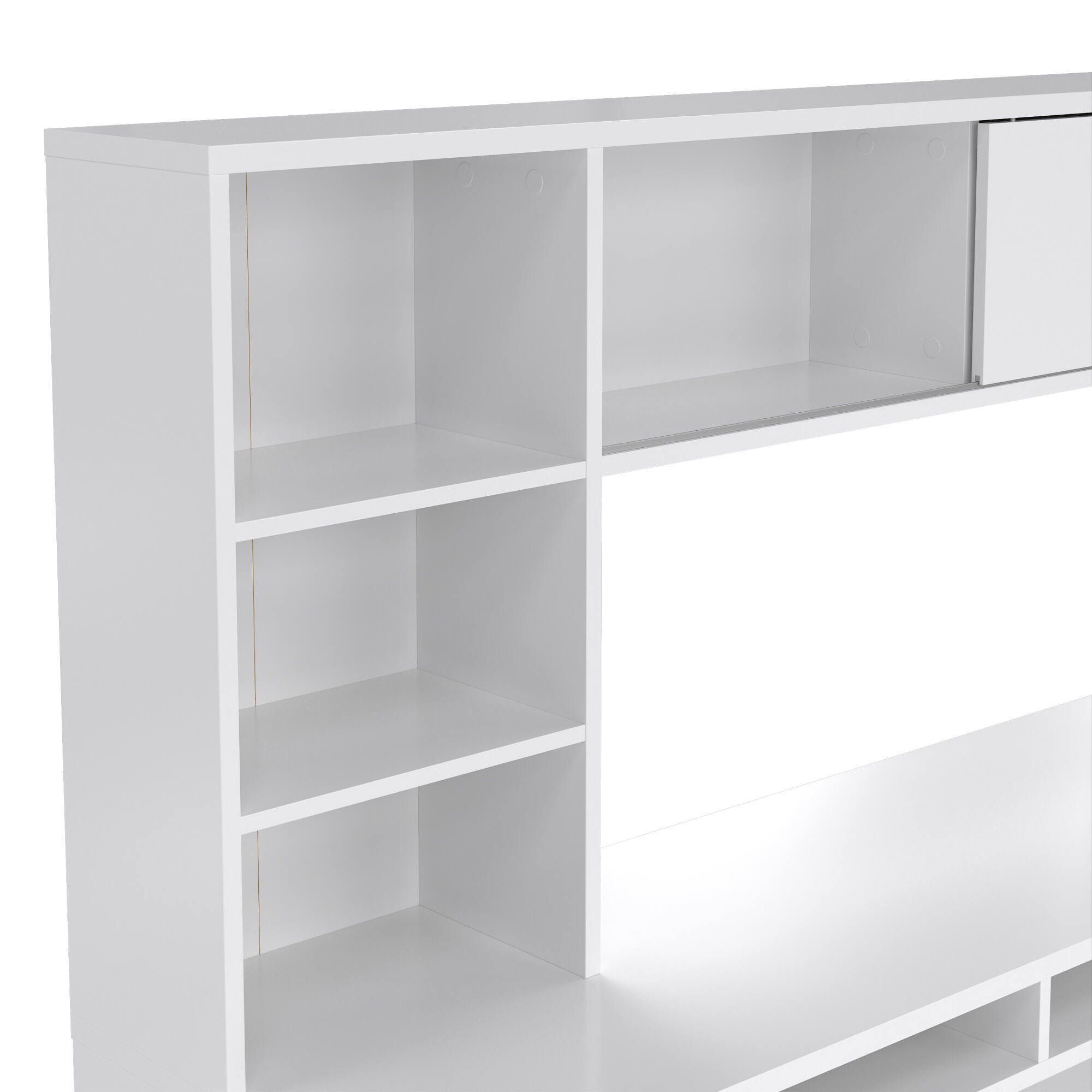 Scrivania Ambrenti, Scrittoio multiuso, Tavolo per ufficio porta PC, Piano di lavoro, 149x48 h156 cm, Bianco lucido