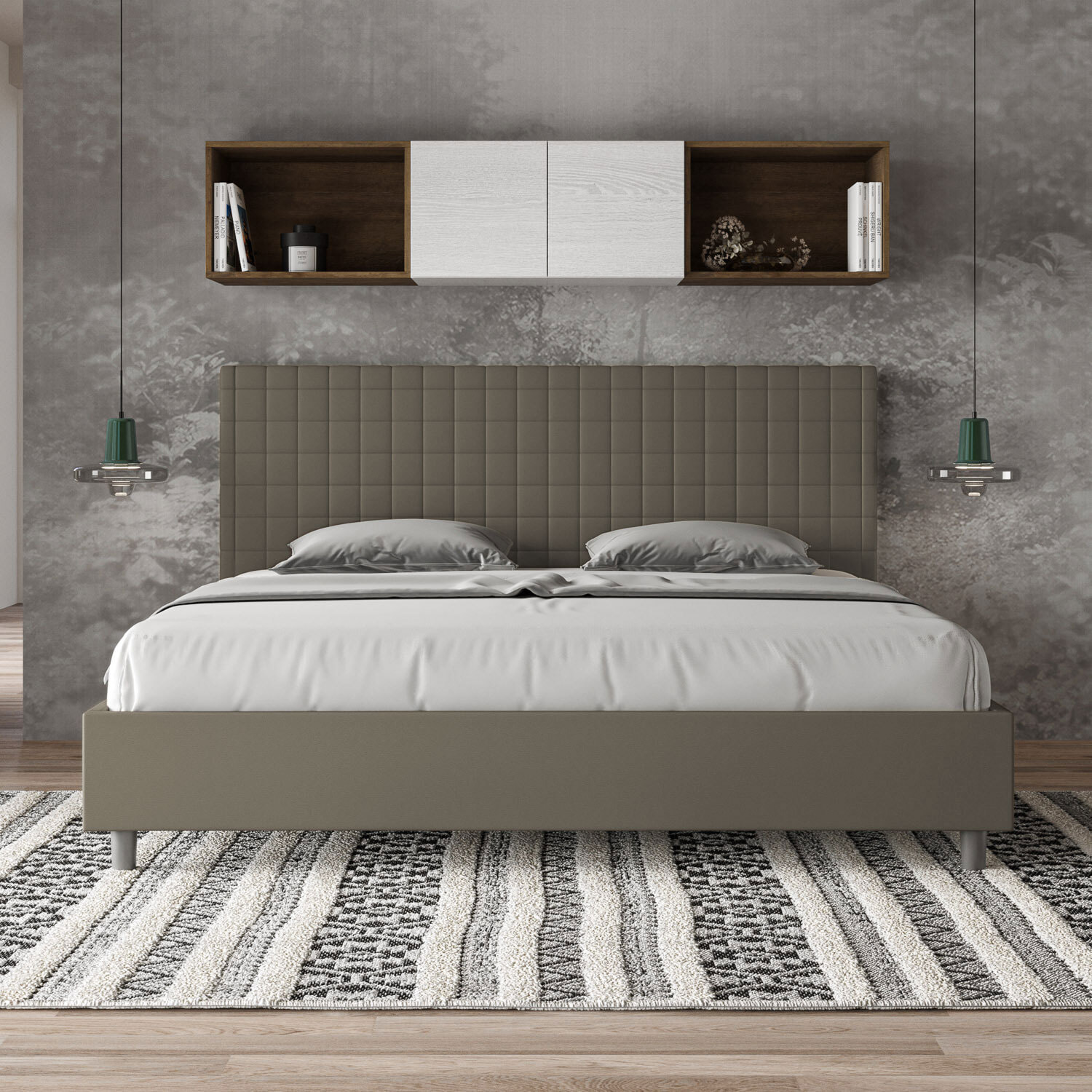 Letto matrimoniale king size con rete imbottito 200x210 similpelle cappuccino Sunny