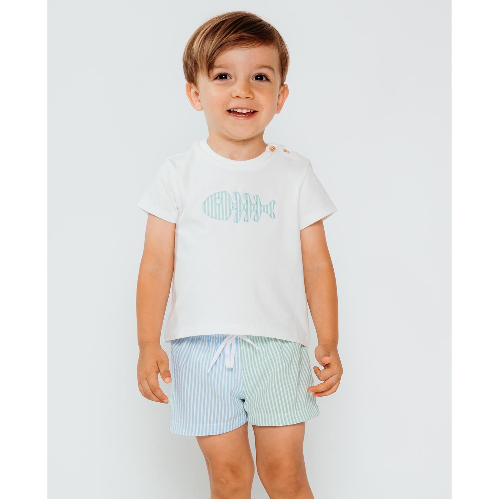 Camiseta con dibujo de pez bordado verde