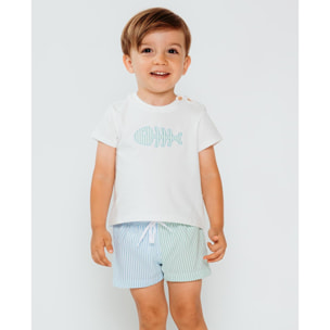 Camiseta con dibujo de pez bordado verde