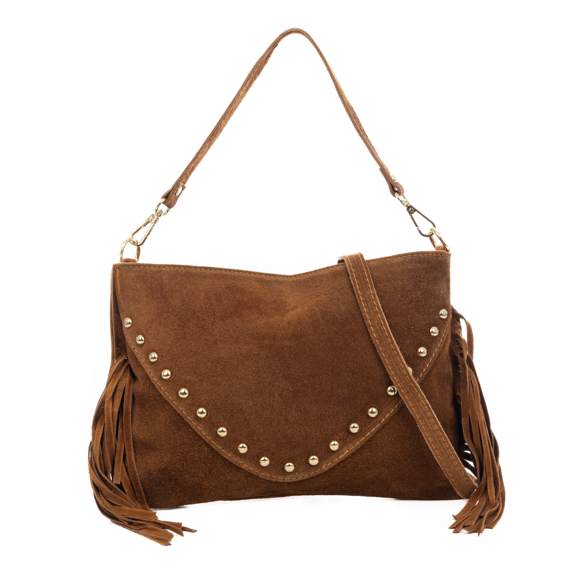 Bellegra Bolso de hombro Mujer. Piel auténtica Gamuza con detalles metálicos.