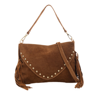 Bellegra Bolso de hombro Mujer. Piel auténtica Gamuza con detalles metálicos.