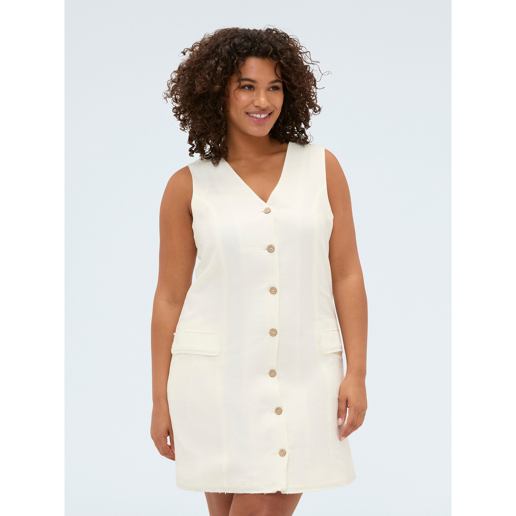 Fiorella Rubino - Vestido camisero en mezcla de lino y viscosa - Blanco