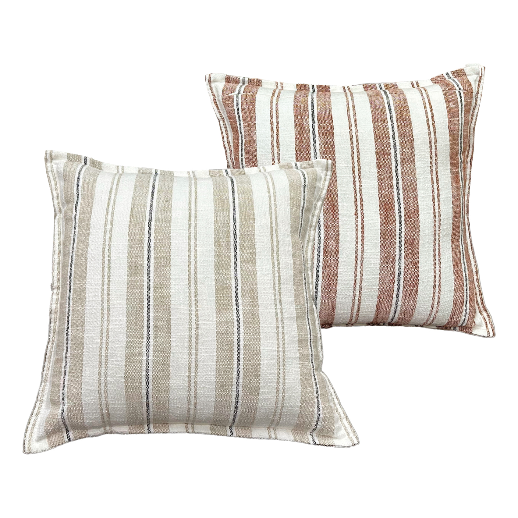 Housse de coussin  recto-verso 100% coton rayures tapissier LOURMARIN - Beige