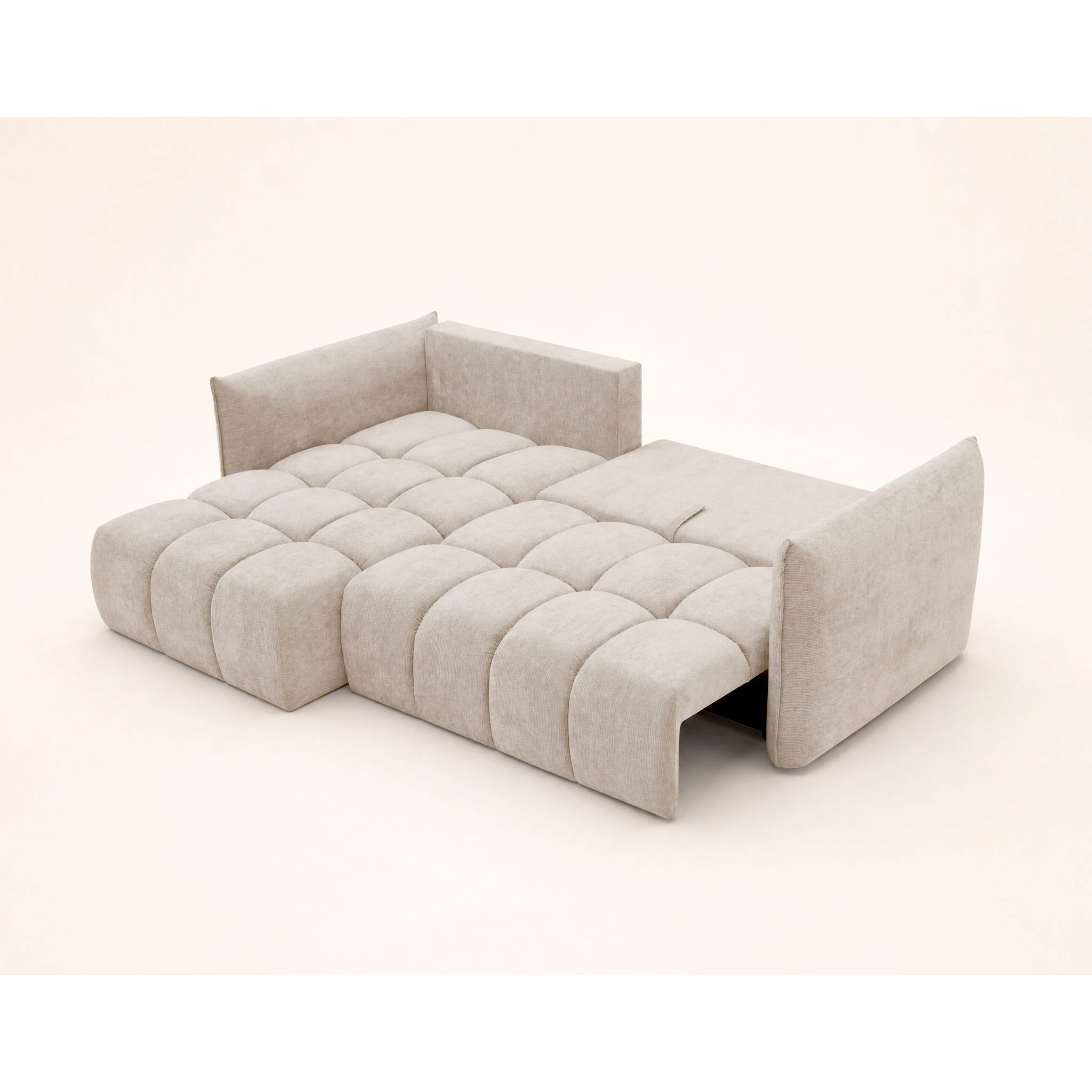 Ambroise - Canapé d'angle gauche 4 places convertible avec coffre en velours texturé - Beige
