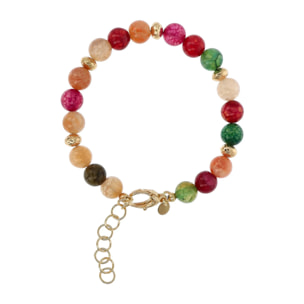 Bracciale in Argento 925 placcato Oro Giallo 18Kt con Elementi Martellati e Sfere in Agata Viola Sfaccettata