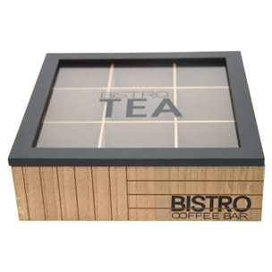 Well home caja de té de 9 compartimentos con tapa de vidrio color negro