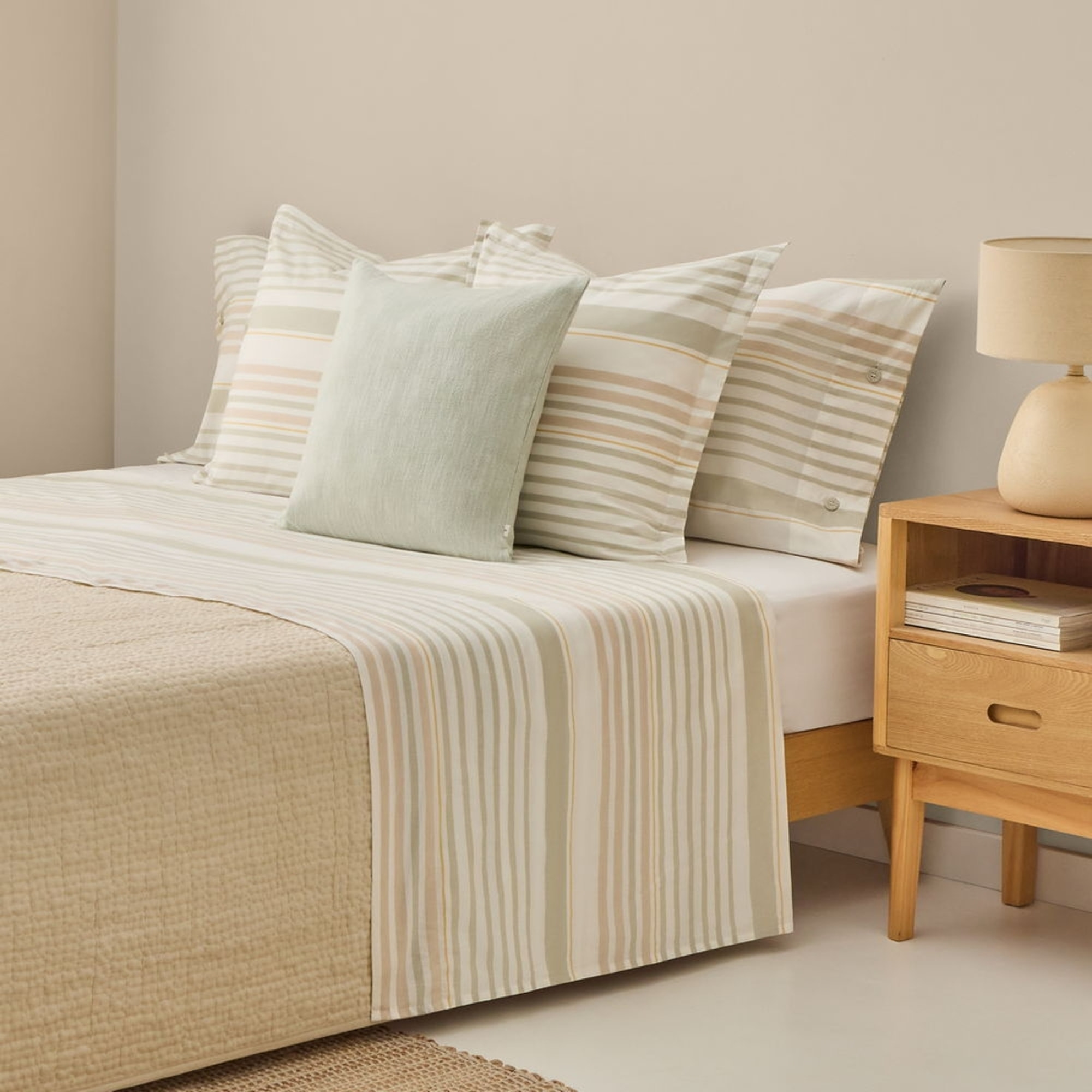 Sábana de algodón 180 hilos rayas Grora color verde 100% Algodón