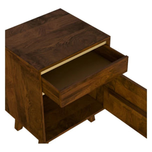 Table de chevet en bois détails dorés, 1 tiroir et 1 porte - Tripoli