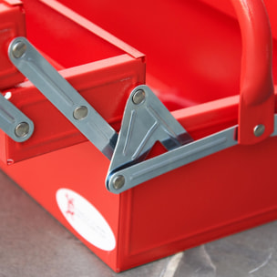 HOMCOM Boite à outils métallique - coffret à outils - caisse à outils 3 niveaux 5 plateaux rétractables - tôle acier rouge