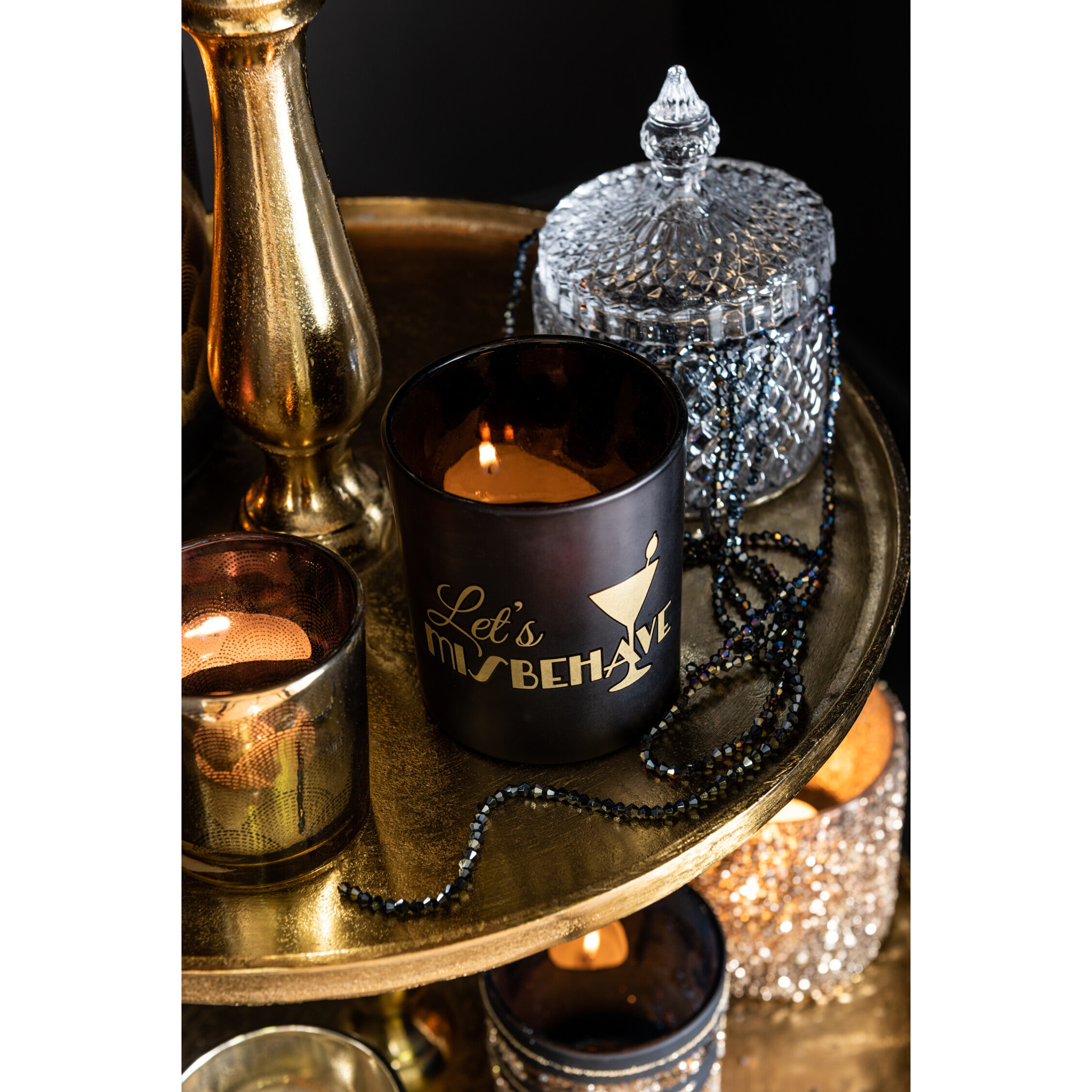 J-Line photophore Gatsby - verre- mat noir/or - 2 pcs