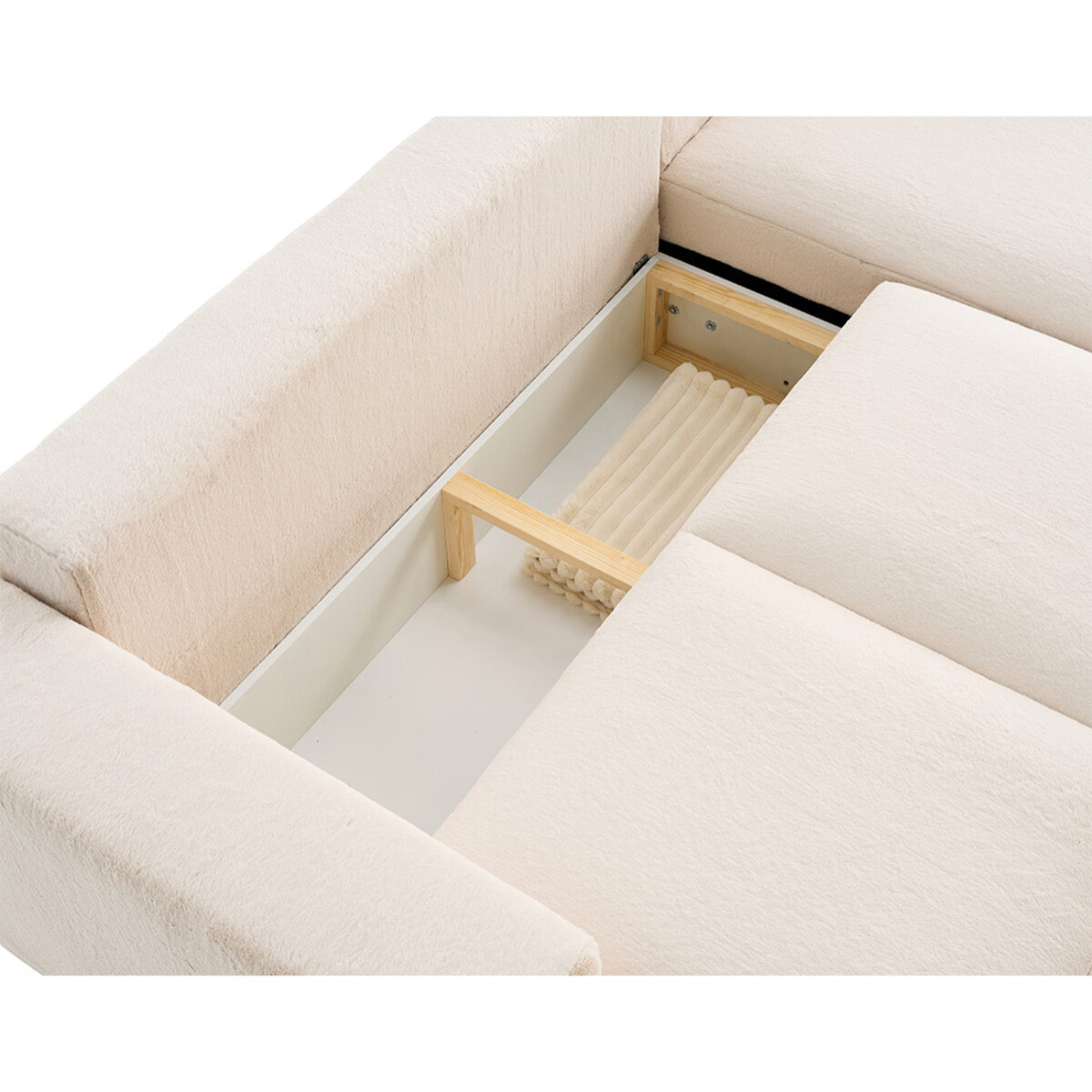 Livy - canapé d'angle réversible 4 places convertible avec coffre en fausse fourrure - Beige