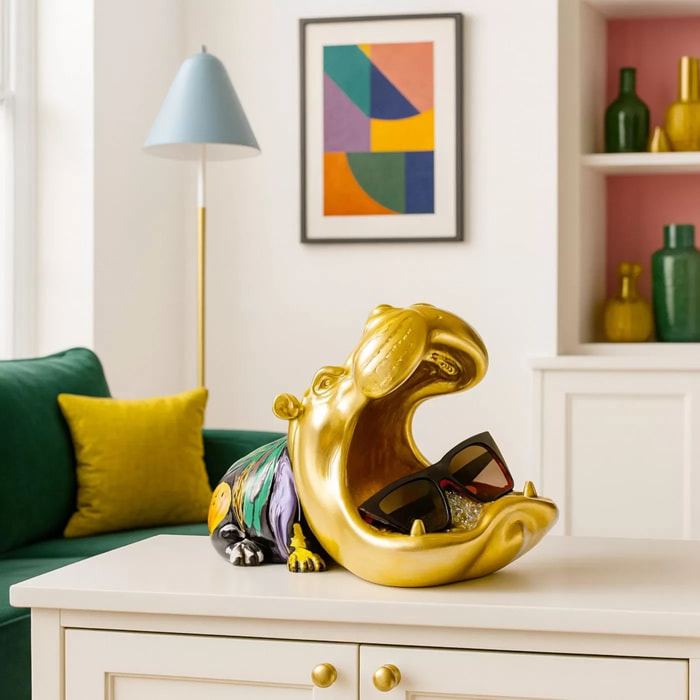 Coupe hippopotame doré coulées de peinture Kare Design